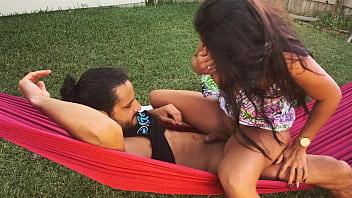 Beautiful Latina wife Jolla gets pussy eaten while lounging on a hammock