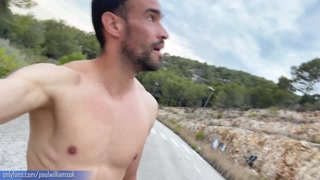 Risky naked hiking on the sunset! Almost get caught! Perfect ass man