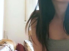 Small titted brunette teen fingering on the bed