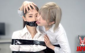 Bound and Gagged for Her Nose Play Pleasure - an Komatsu Straddles and Sucks While Haruhi Tsukigata Squirms on Her Office Chair