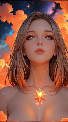 Cosmic Neon Goddess Nude Beauty Portrait with Radiant Cyber Clouds Ai Art Slideshow