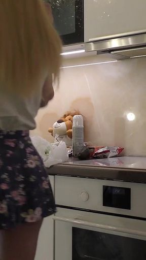 Hot Blonde College Cheerleader at Home in Shortest Short Mini Skirt to Take Panties off and Flash Her Pussy