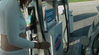 Refuel at the gas station into a mini skirt and no bra