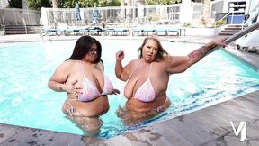 fat titty bbw milfs drain a lucky guy between their mouths and tits