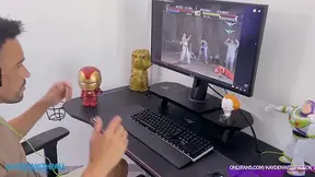 Gamer`s boy Fantasy Threesome became true. Fucking two hot Pornstars