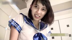 Pregnant Asian beauty gives blowjob and mounts cock in sexy cosplay