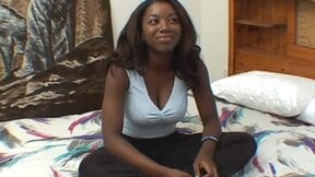 Slobbery busty ebony teen giving head