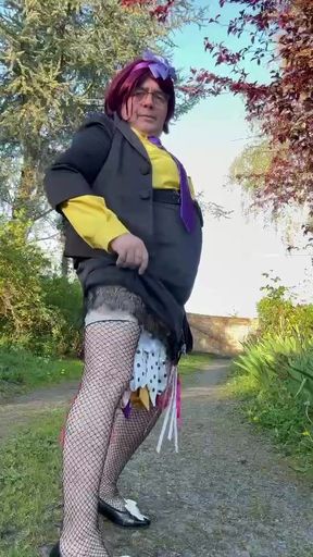 Dressed with a black skirt trimmed with lace for an evening