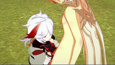 Genshin Impact Yaoi - Kazuha blowjob to Aether - Sissy crossdress Japanese Asian Manga Anime Game Porn