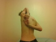 Topless Transgirl Shaking Own Hands Behind Her Back