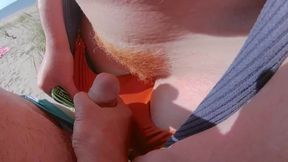 Risky Public Beach: Ginger MILF's Big Tits & Red Hairy Pussy
