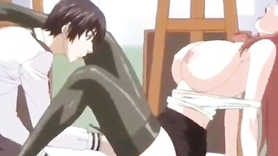 Petite anime babes with huge boobs take turns getting their tight asses drilled in FFM threesome action