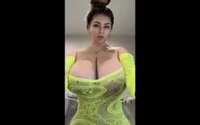 Elastic saggy wants to jump out of two cans of big natural saggy tits &mdash;  oval &mdash;  hard nipples transparent clothes