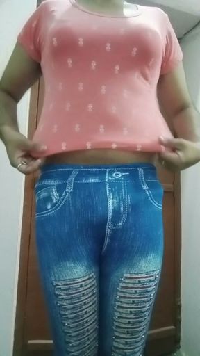 Indian Gay Crossdresser Gaurisissy real homemade xxx sex in pink tshirt and blue leggings   Clip 1