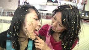 Subtitled extreme Japanese natto sploshing lesbians