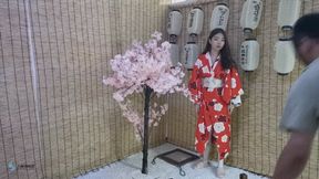 Kimono girl tied under the cherry tree(Chinese model ManWen)