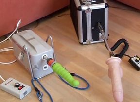 Solo brunette wearing lingerie seducing her twat with different dildos