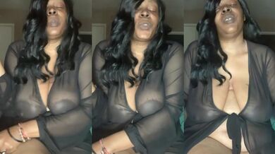 Seductive ebony milf smokes sinful big naturals