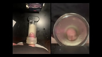 Pissing in a fleshlight helped by a friend POV