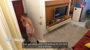 receiving the delivery man in a very naughty outfit, with english subtitles