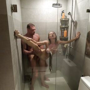 The roommate wanted to take a shower, but the shower was busy and she offered to wash together