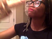 Tranny gags on 9 Inch dildo