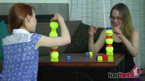 Two Lesbians in an Intimate Strip Ball Stacks Challenge