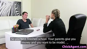 Kinky casting agent blows cock until cum