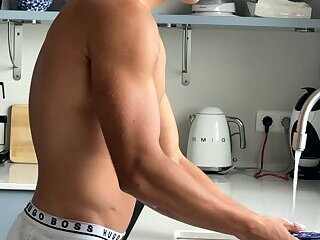 washing the dishes while hot