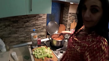 Red &amp_ Gold Dress Kitchen Play &ndash_ Spanking, Blowjob, Doggy &amp_ Intense Orgasm 298