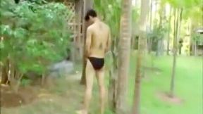 Thai Actor Takes a Shower and Stroking Outdoor