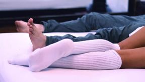 Stepmom and her stepson's companion at the hotel near the beach.