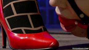 Bound lesbian assfucking doggy ravaged