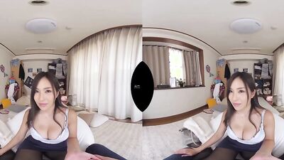 Cute brunette doll is playing with lad's prick in this VR