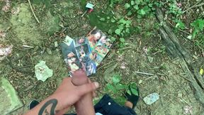 Thick Cock Huge Cumshot on a Pornmagazine at the Cruising Area