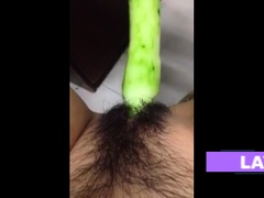 Horney Chinese student shape cucumber as cock and fuck herse