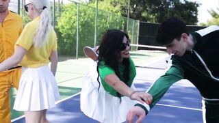 Kenzie Taylor and Mona Azar teaches their stepsons how to serve balls