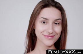 All-natural teen brunette Angelina S teases her big tits and shaved pussy