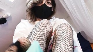 Trans Gal Gives You a FEETJOB in Her Torn Fishnets