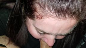 Sexy BBW makeup smear car blowjob cum in mouth
