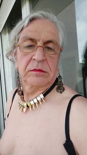 A Transsexual Whore Shows off on the Terrace
