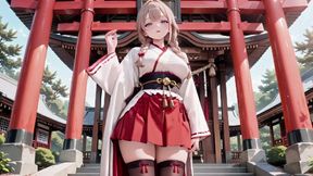 Forbidden Contrast Between Shrine & Bedroom, Wet Secrets Under Red & White Kimono.