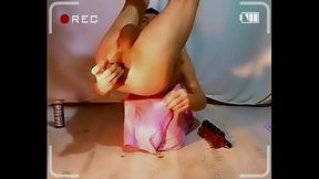 naked pathetic white dirty slave tied up at his feet, play with dildo uncontrolled pee, bottle and soda tin fit in gay ass, LOL, CMNM