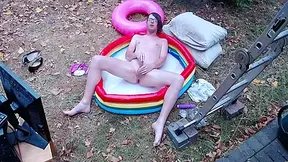 Outdoor Wam Sissy Gurl In Pink Pvc Micro Bikini Oiled Up And Drenched In Milky Water Plays With Herself No Cum