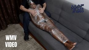 Luana wrapped in plastic film. Tickling, bastinado and imposed orgasms! (WMV VIDEO)