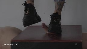 Mistress Cleo's long trampling without the slave's orgasm! mp4