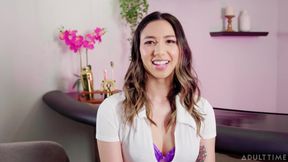 Hot blonde Asian offers finest angles while dealing with attentive boyfriend