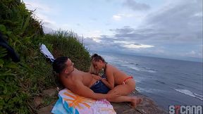 Public beach fling ends with hot blonde's anal creampie