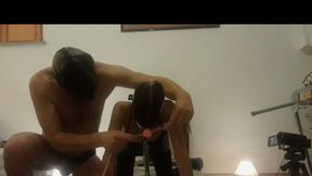 Milf tied doggy style and fucked in the pussy and mouth