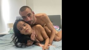 AsianBabe gave her little and tight pussy to a tall white man with a big cock